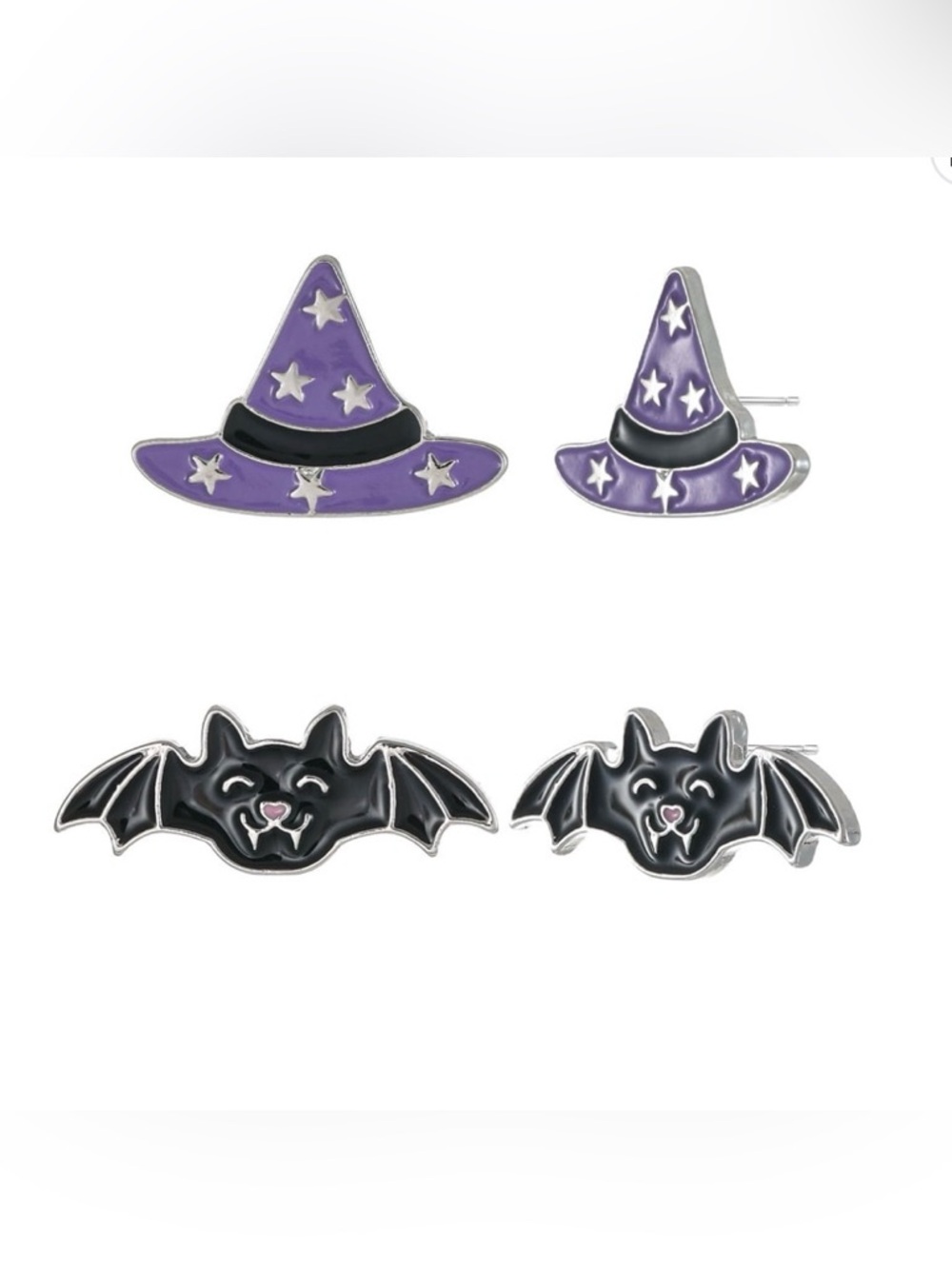🦇 NWT 2-Pair Halloween Earrings Set | Glow-in-the-Dark Witch Hats & Bats - Picture 5 of 8